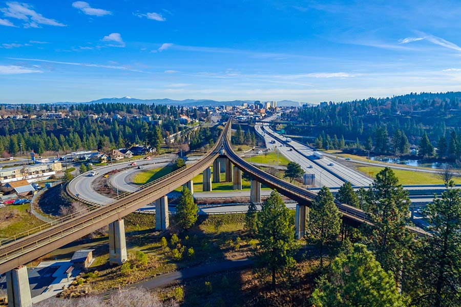 Spokane WA - Panoramic View Of Highway And City Of Spokane Washington